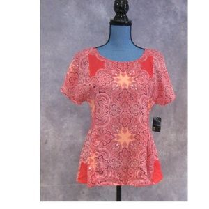 NEW a.n.a Coral Paisley Blouse Short Sleeves Sz M